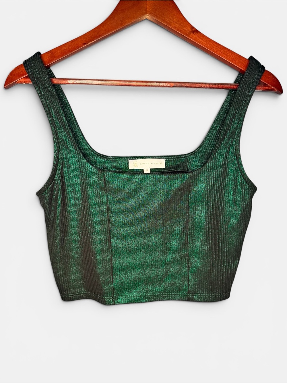 Corey Lynn Calter Emerald Green Metallic Crop Tank | Size Small